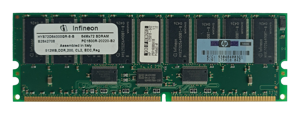 INFINEON HP 175918-042 CL2 512MB 200MHz PC1600R-20220 registered ECC DDR DIMM memory