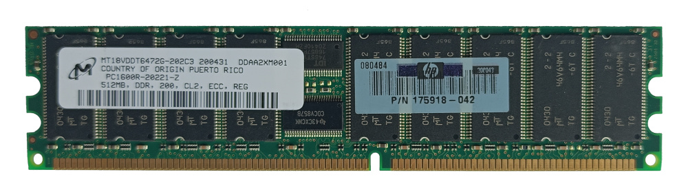 MICRON HP 175918-042 CL2 512MB 200MHz PC-1600 registered ECC DDR DIMM memory module
