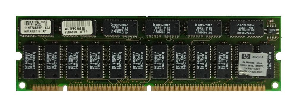 HP D4296A D4296-69001 1818-6645 64MB 8Mx72 2K 60ns 168-pin unbuffered ECC EDO DIMM Memory Module - obrazek 3